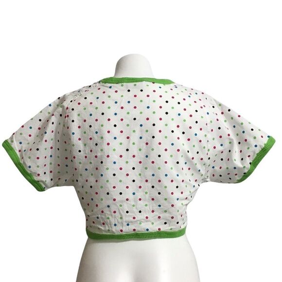 Vintage 70s White Ribbed Crop Top By Rave Reviews Polka Dot Crop Top Size Medium - Picture 3 of 9
